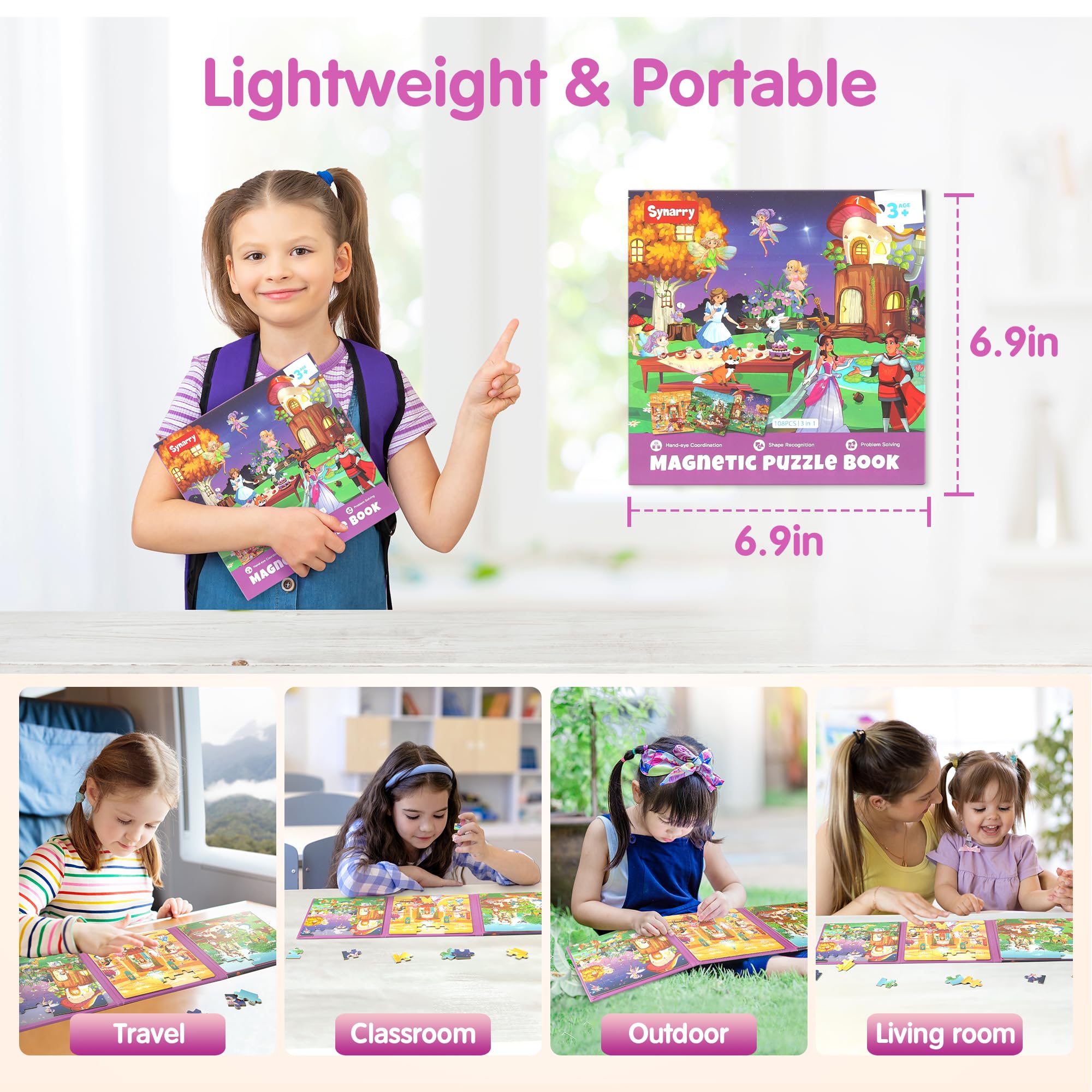 SYNARRY Princess Fairy Magnetic Puzzle Set – 36-Piece Travel Puzzles for Girls Ages 3-6