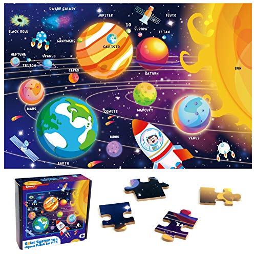 SYNARRY Space Puzzle for Kids Ages 4-8 – 104-Piece Solar System Jigsaw, Educational Toy for Boys & Girls