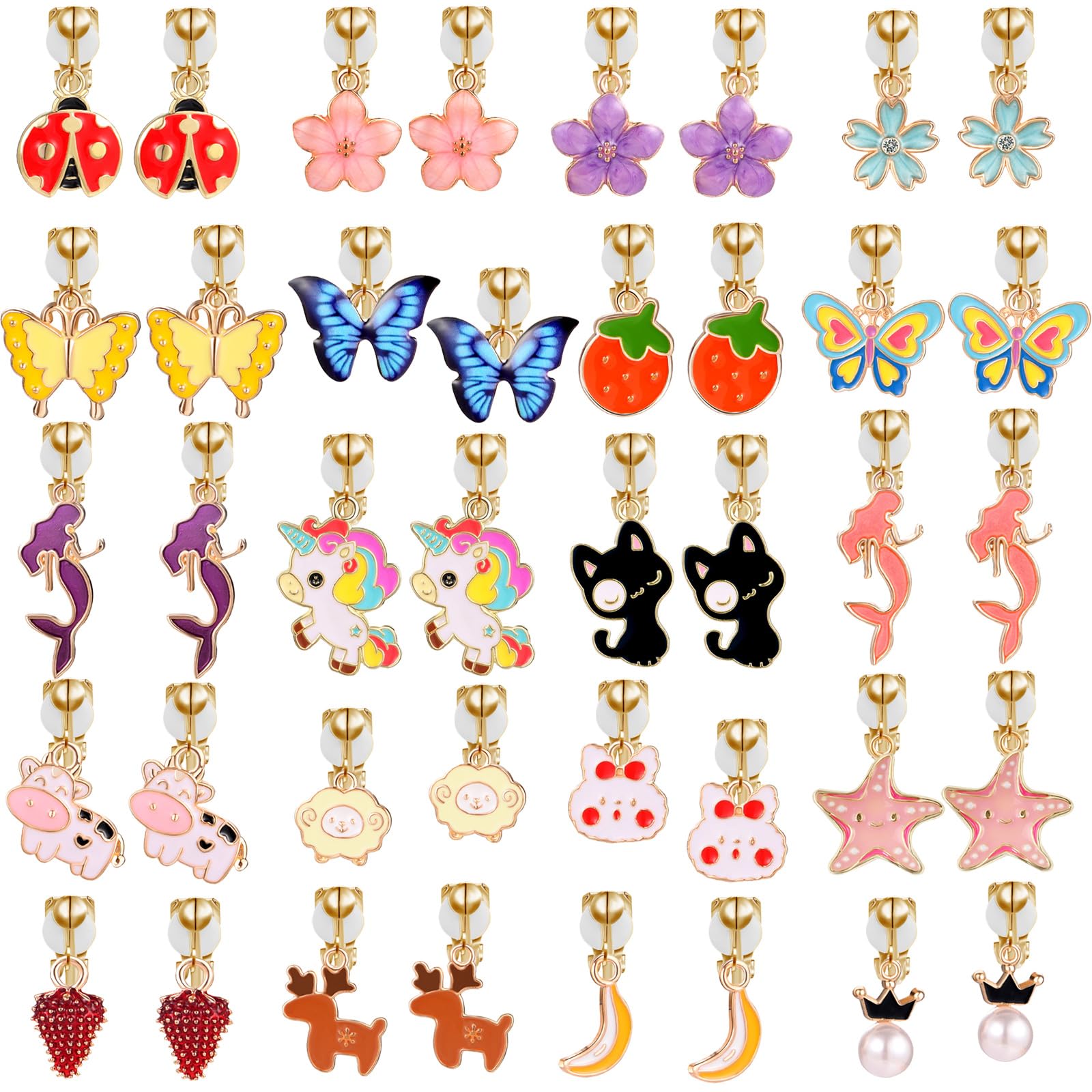 SYNLIN 20 Pairs Cute Animal Clip-On Earrings for Women Without Pierced Ears