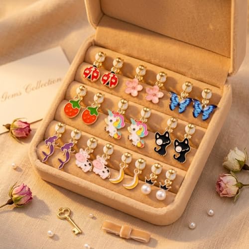 SYNLIN 20 Pairs Cute Animal Clip-On Earrings for Women Without Pierced Ears