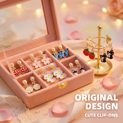 SYNLIN 20 Pairs Cute Animal Clip-On Earrings for Women Without Pierced Ears
