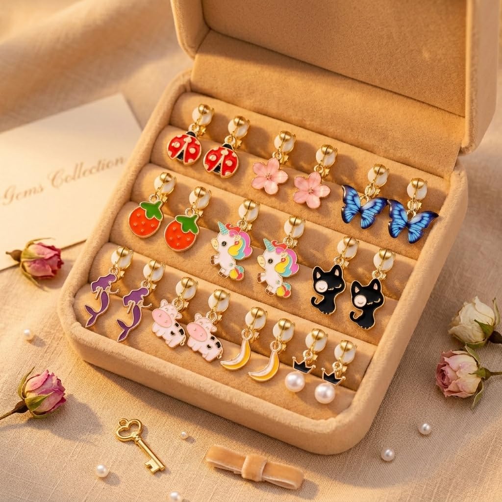 SYNLIN 20 Pairs Cute Animal Clip-On Earrings for Women Without Pierced Ears