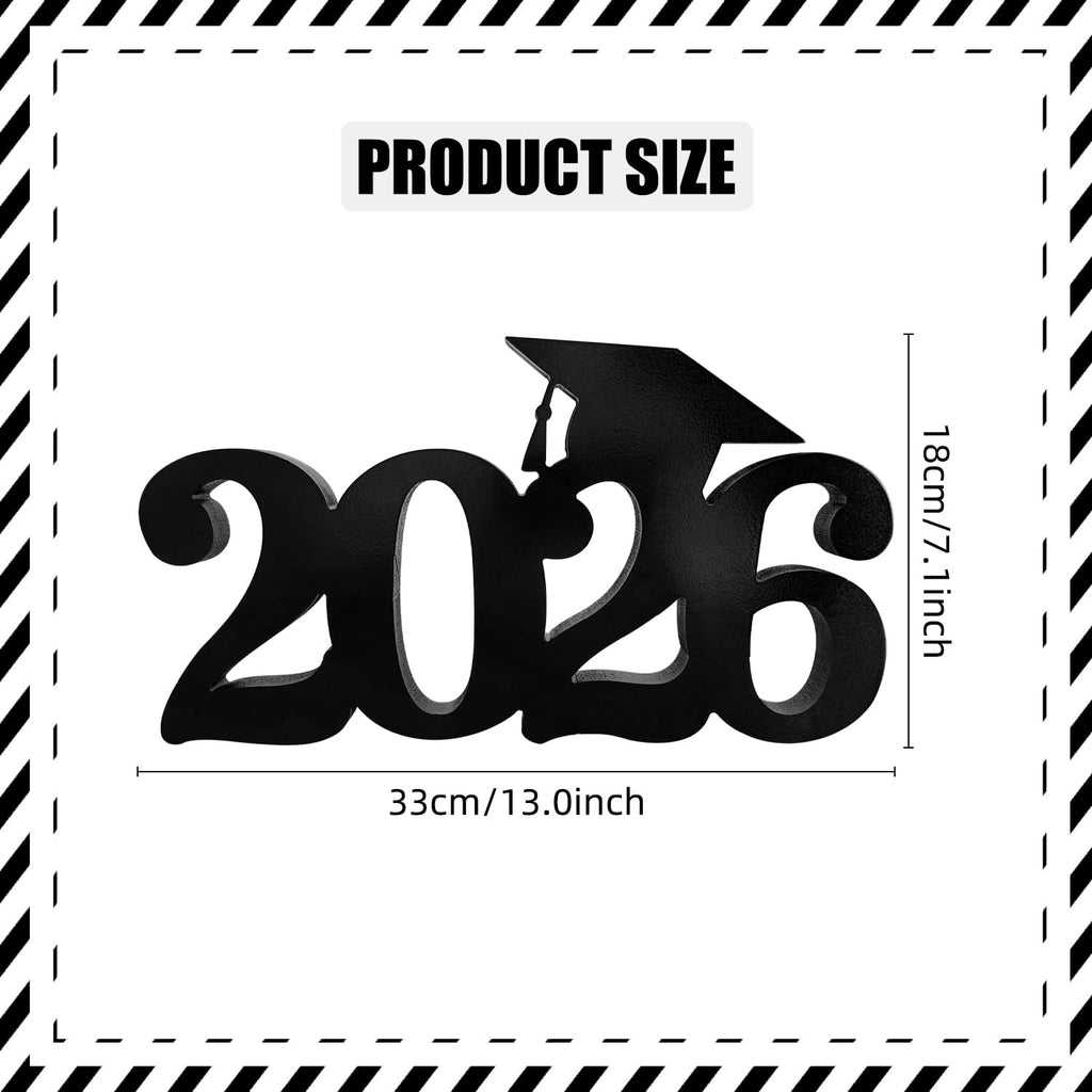 SZTZPW Class of 2026 Double-Sided Wooden Graduation Centerpiece 13x7 Inch Black