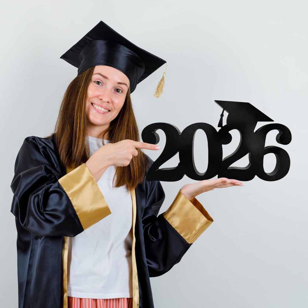 SZTZPW Class of 2026 Double-Sided Wooden Graduation Centerpiece 13x7 Inch Black