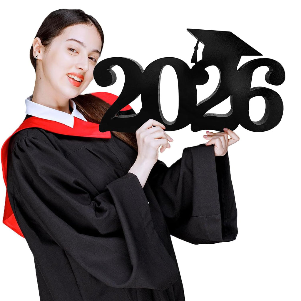 SZTZPW Class of 2026 Double-Sided Wooden Graduation Centerpiece 13x7 Inch Black