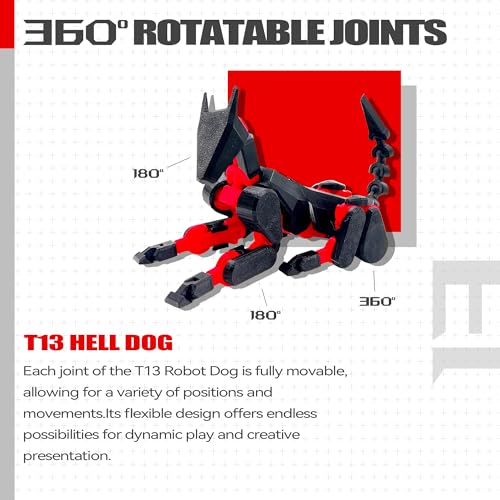 T13 3D Action Figure Set - Fully Assembled Dummy Robot Titan 13 with Dog, Black/Red