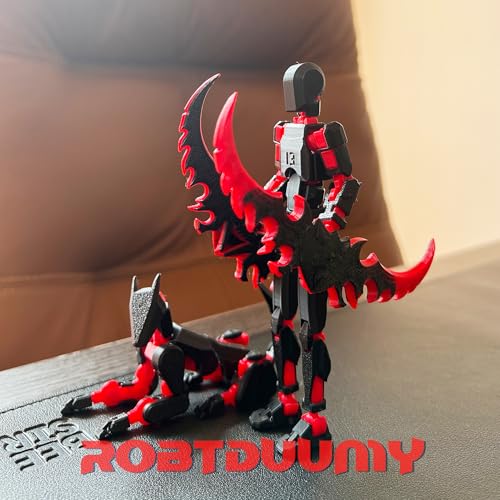 T13 3D Action Figure Set - Fully Assembled Dummy Robot Titan 13 with Dog, Black/Red