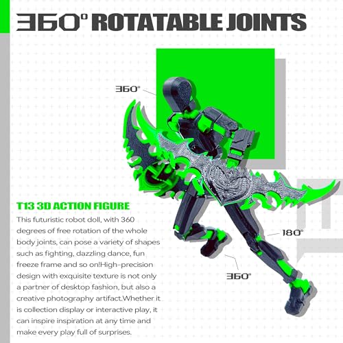 T13 3D Action Figure Set – Dummy Robot Titan 13 with Full Articulation, Pre-Assembled (Black/Green)