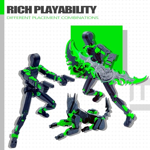 T13 3D Action Figure Set – Dummy Robot Titan 13 with Full Articulation, Pre-Assembled (Black/Green)