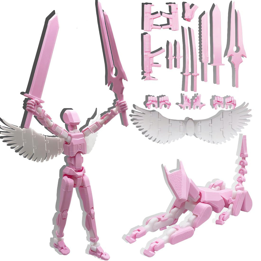 T13 3D Action Figure Set – Fully Articulated Pink White Robot with Dog & Weapons by masijssa
