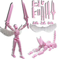 T13 3D Action Figure Set – Fully Articulated Pink White Robot with Dog & Weapons by masijssa