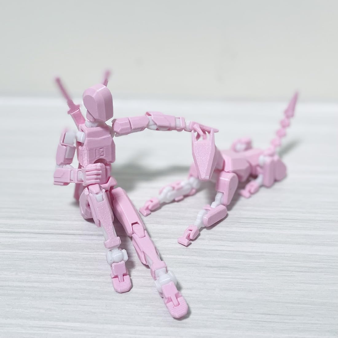 T13 3D Action Figure Set – Fully Articulated Pink White Robot with Dog & Weapons by masijssa