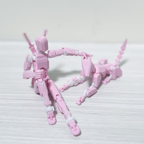 T13 3D Action Figure Set – Fully Articulated Pink White Robot with Dog & Weapons by masijssa