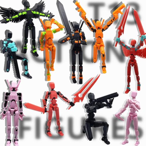T13 3D Action Figure Set – Fully Articulated Robot with Dog Companion – 3D Printed Collectible (Black Blue)