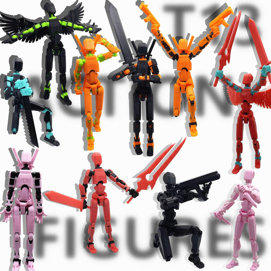 T13 3D Action Figure Set – Fully Articulated Robot with Dog Companion – 3D Printed Collectible (Black Blue)