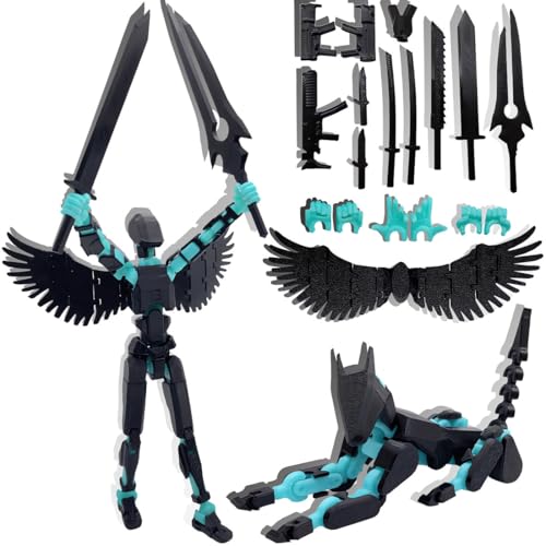 T13 3D Action Figure Set – Fully Articulated Robot with Dog Companion – 3D Printed Collectible (Black Blue)