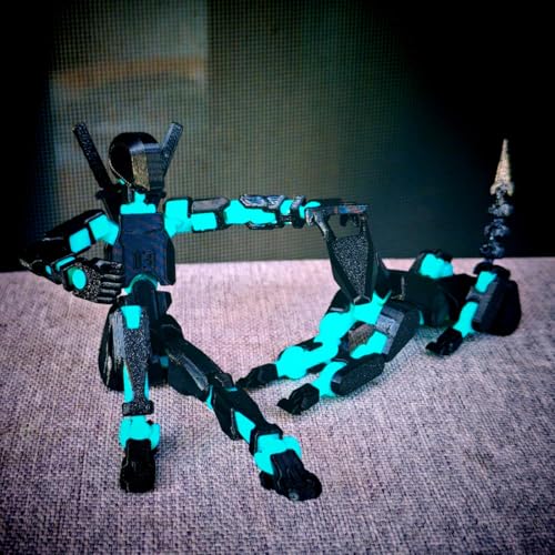 T13 3D Action Figure Set – Fully Articulated Robot with Dog Companion – 3D Printed Collectible (Black Blue)