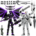 T13 3D Action Figures 2-Pack: Pre-Assembled Multi-Jointed Robot Set with Interchangeable Parts (Black Purple & White) - KAMOVNY Collectible Model Toy for Gamers and Desktop Decor