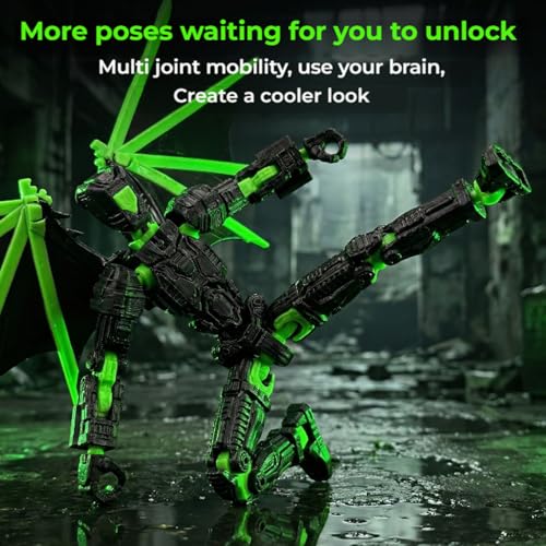 T13 3D Action Figures 2-Pack: Pre-Assembled Multi-Jointed Robot Set with Interchangeable Parts (Black Purple & White) - KAMOVNY Collectible Model Toy for Gamers and Desktop Decor
