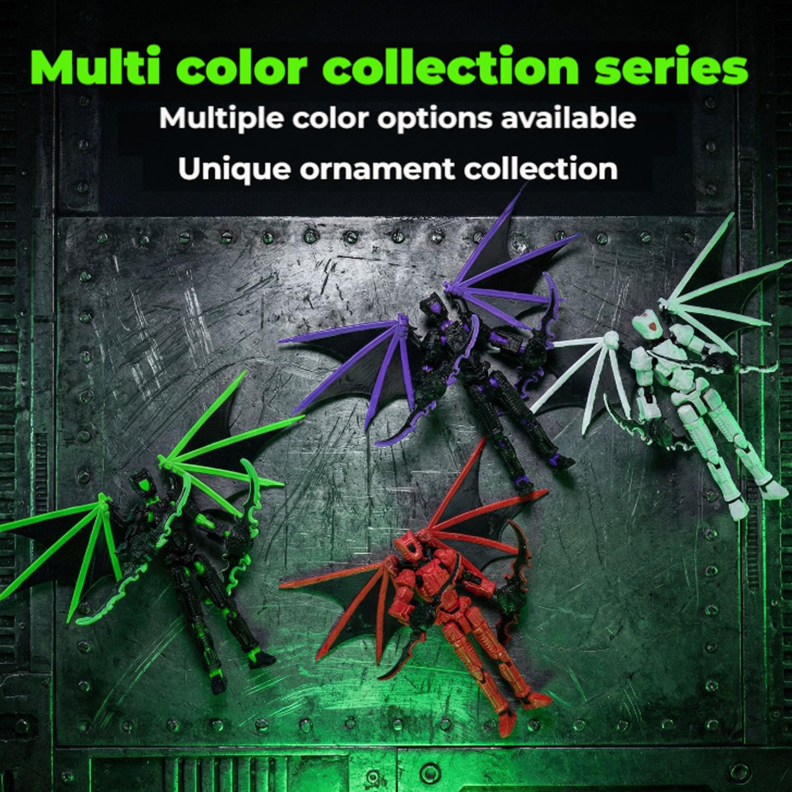 T13 3D Action Figures 2-Pack: Pre-Assembled Multi-Jointed Robot Set with Interchangeable Parts (Black Purple & White) - KAMOVNY Collectible Model Toy for Gamers and Desktop Decor