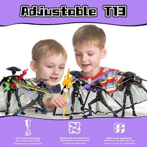 T13 3D Printed Action Figure – 5.2 Inch Black Purple Poseable Robot with Modifiable Weapon & Extra Hands