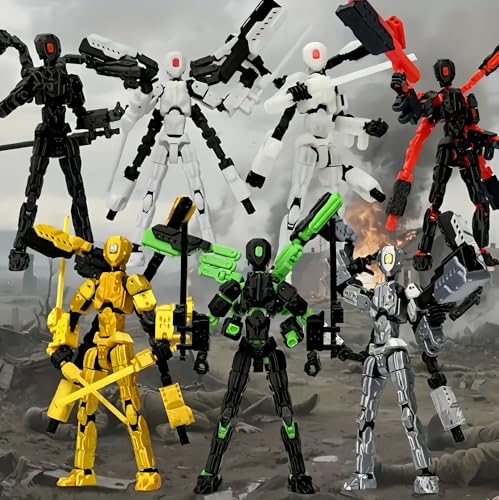 T13 Action Figure Set - 6-Arm 3D Printed Robot with 30+ Points of Articulation (Red & Black, Pre-Assembled)