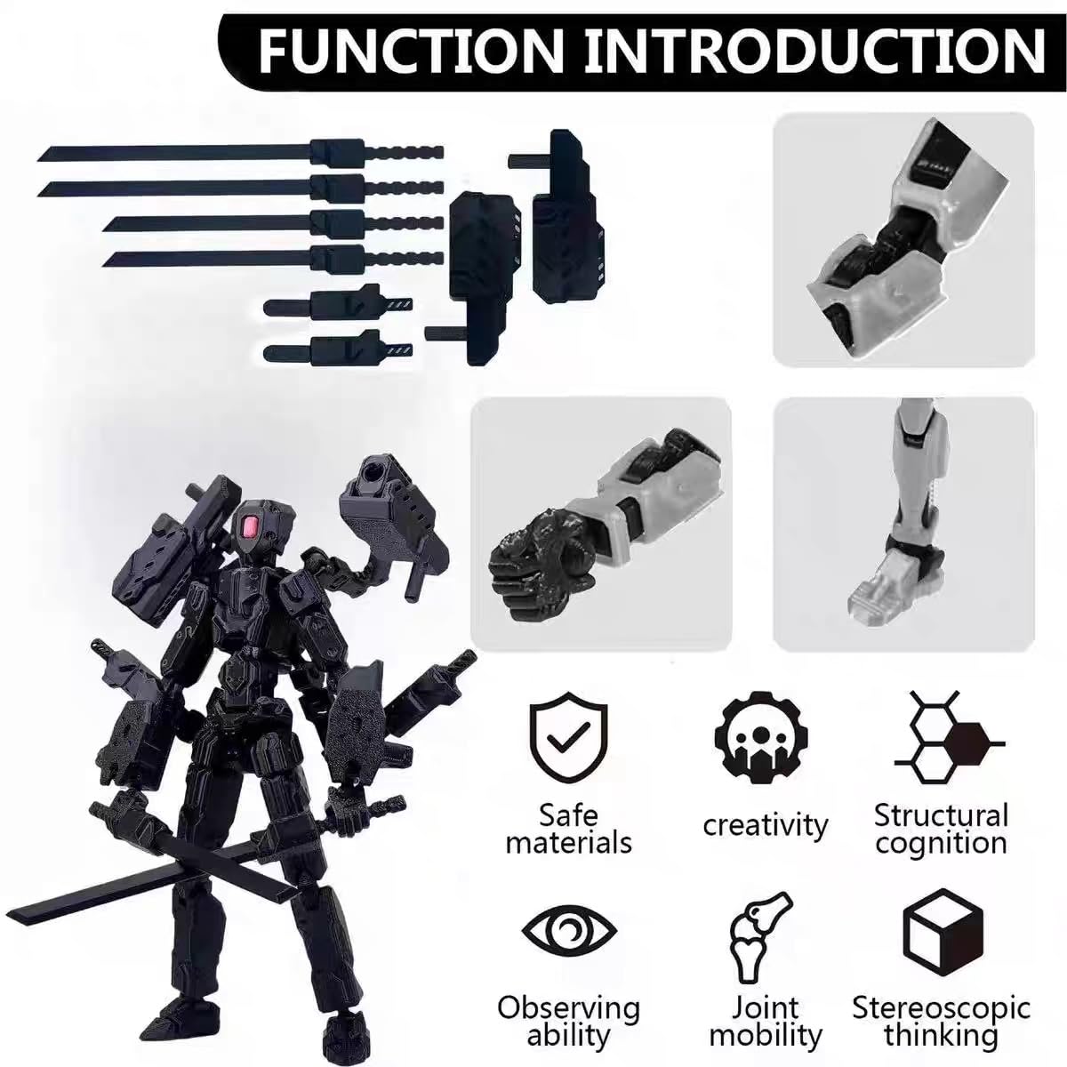 T13 Action Figure Set - 6-Arm 3D Printed Robot with 30+ Points of Articulation (Red & Black, Pre-Assembled)