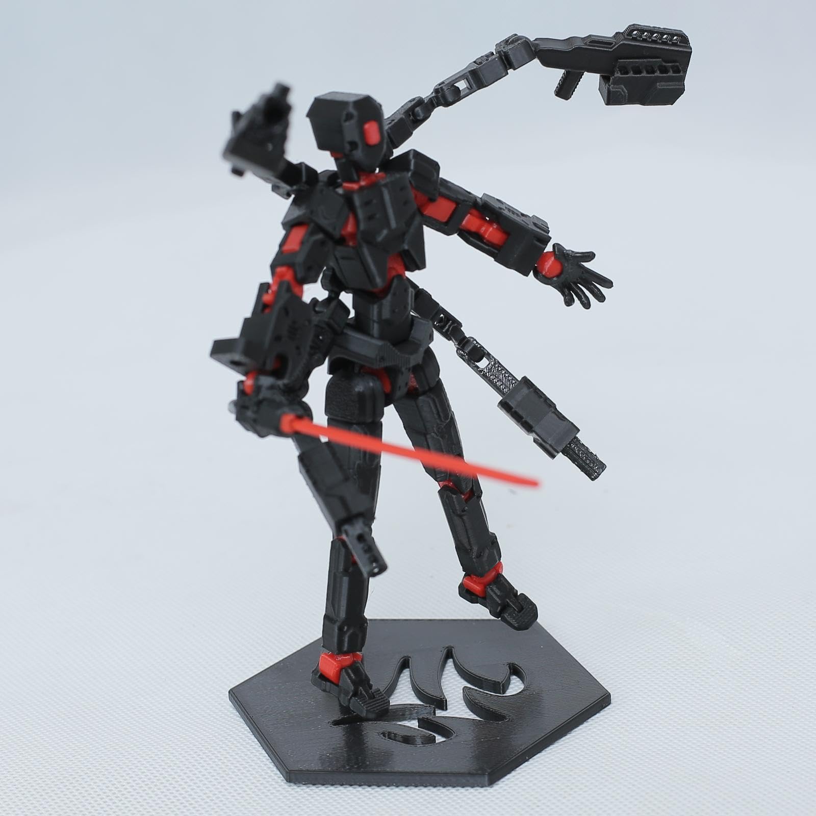 T13 Action Figure Set - 6-Arm 3D Printed Robot with 30+ Points of Articulation (Red & Black, Pre-Assembled)