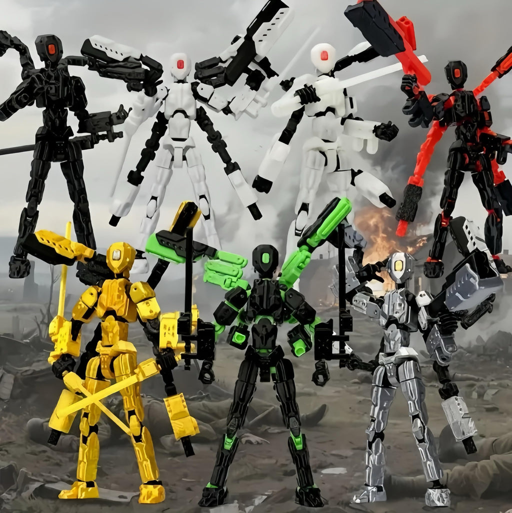 T13 Action Figure Set - 6-Arm 3D Printed Robot with 30+ Points of Articulation (Red & Black, Pre-Assembled)