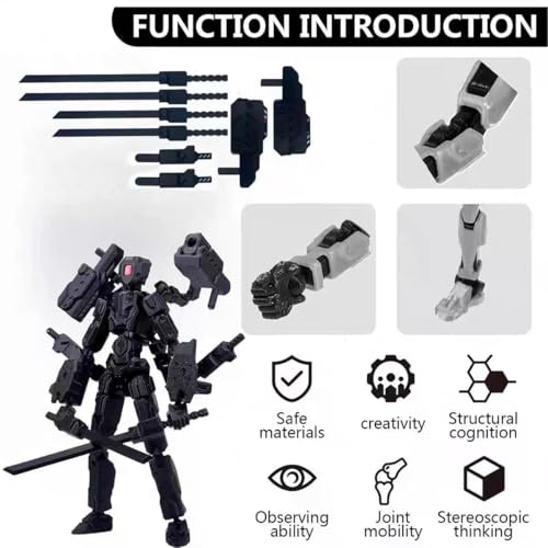 T13 Action Figure Set - 6-Arm 3D Printed Robot with 30+ Points of Articulation (Red & Black, Pre-Assembled)