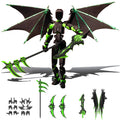 T13 Action Figure Set - Pre-Assembled Articulated Robot with Demon Wings & Weapons (Green Black)