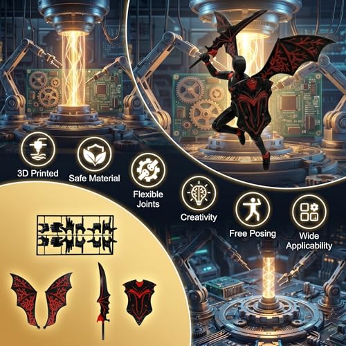 T13 Action Figure Set – 3D Printed Titan 13 with Movable Joints, Wings & Weapons, Assembled