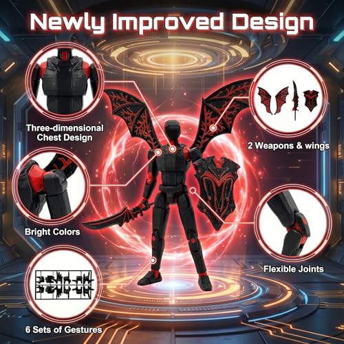 T13 Action Figure Set – 3D Printed Titan 13 with Movable Joints, Wings & Weapons, Assembled