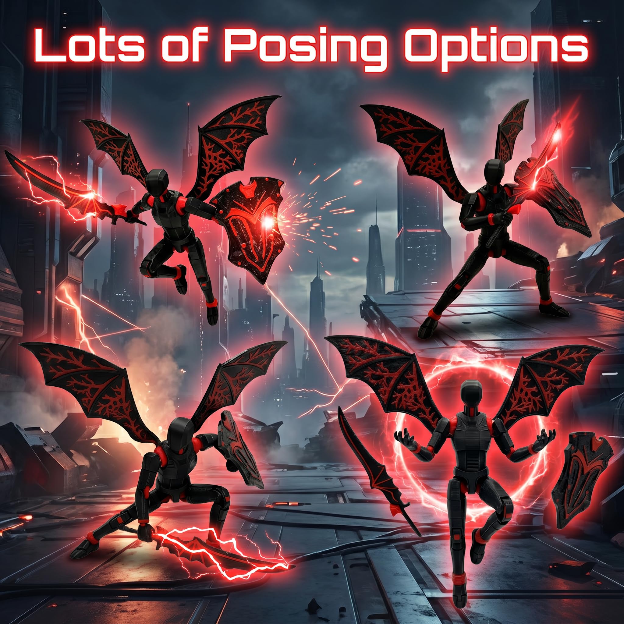 T13 Action Figure Set – 3D Printed Titan 13 with Movable Joints, Wings & Weapons, Assembled