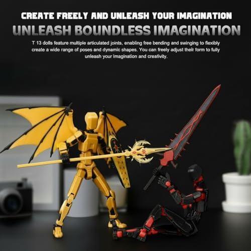 T13 Figure & Titan 13 Toys Yellow – 3D Printed Action Figure, Pre-Assembled, Multi-Jointed Movable, 5.5 Inch Desk Decoration
