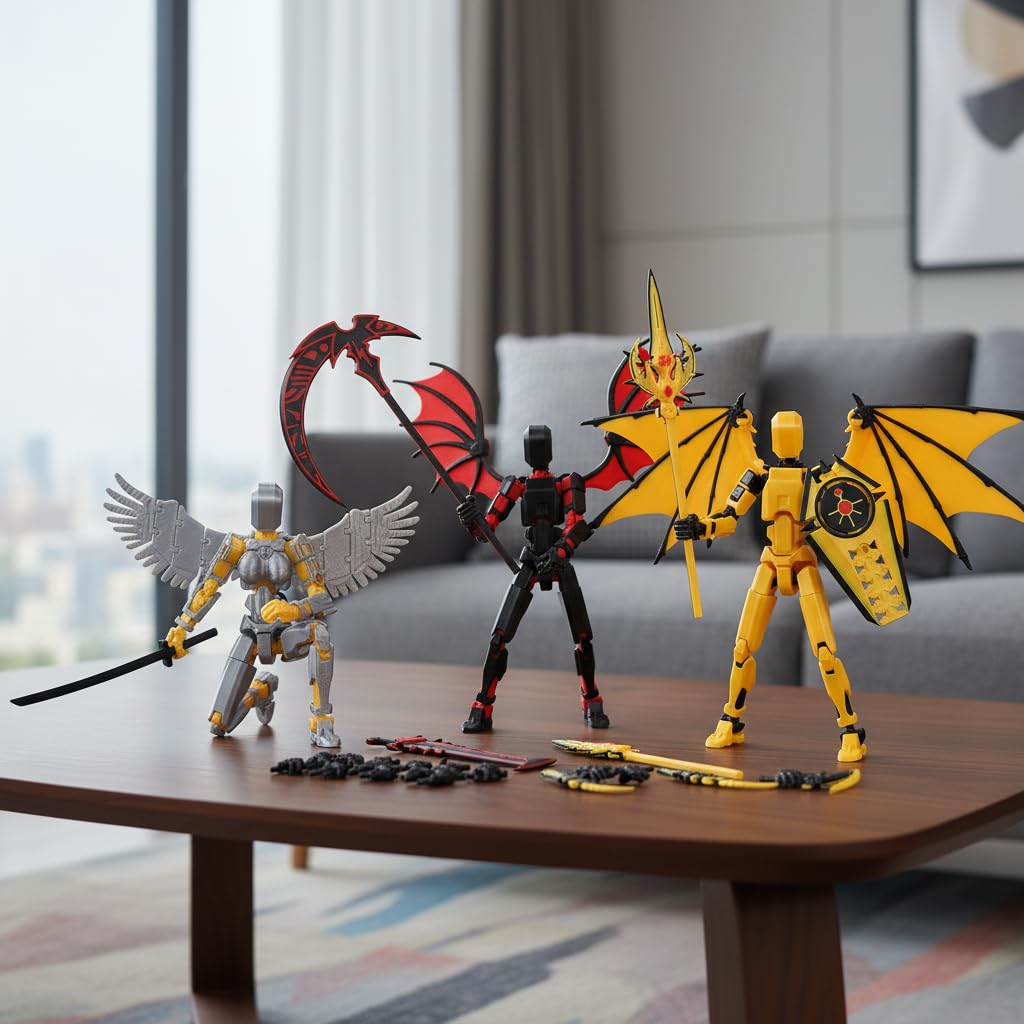 T13 Figure & Titan 13 Toys Yellow – 3D Printed Action Figure, Pre-Assembled, Multi-Jointed Movable, 5.5 Inch Desk Decoration
