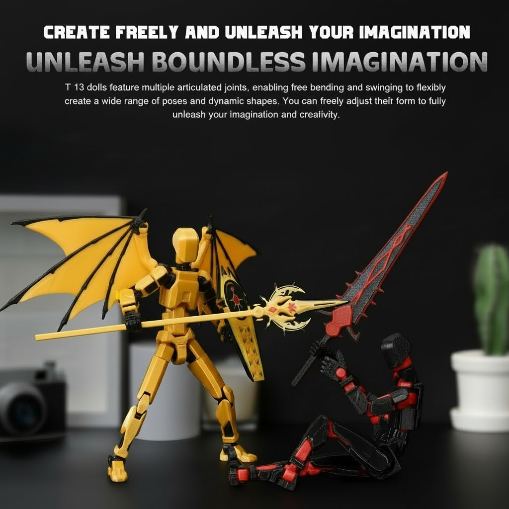 T13 Figure & Titan 13 Toys Yellow – 3D Printed Action Figure, Pre-Assembled, Multi-Jointed Movable, 5.5 Inch Desk Decoration