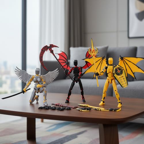 T13 Figure & Titan 13 Toys Yellow – 3D Printed Action Figure, Pre-Assembled, Multi-Jointed Movable, 5.5 Inch Desk Decoration
