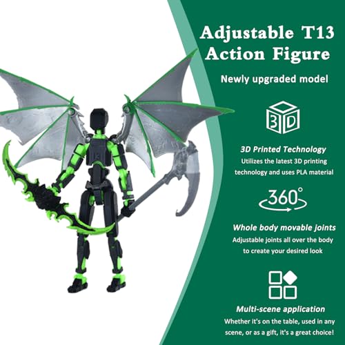 T13 Fully Articulated Action Figure - 3D Printed Multi-Jointed Movable Toy for Collectors (Black Red)