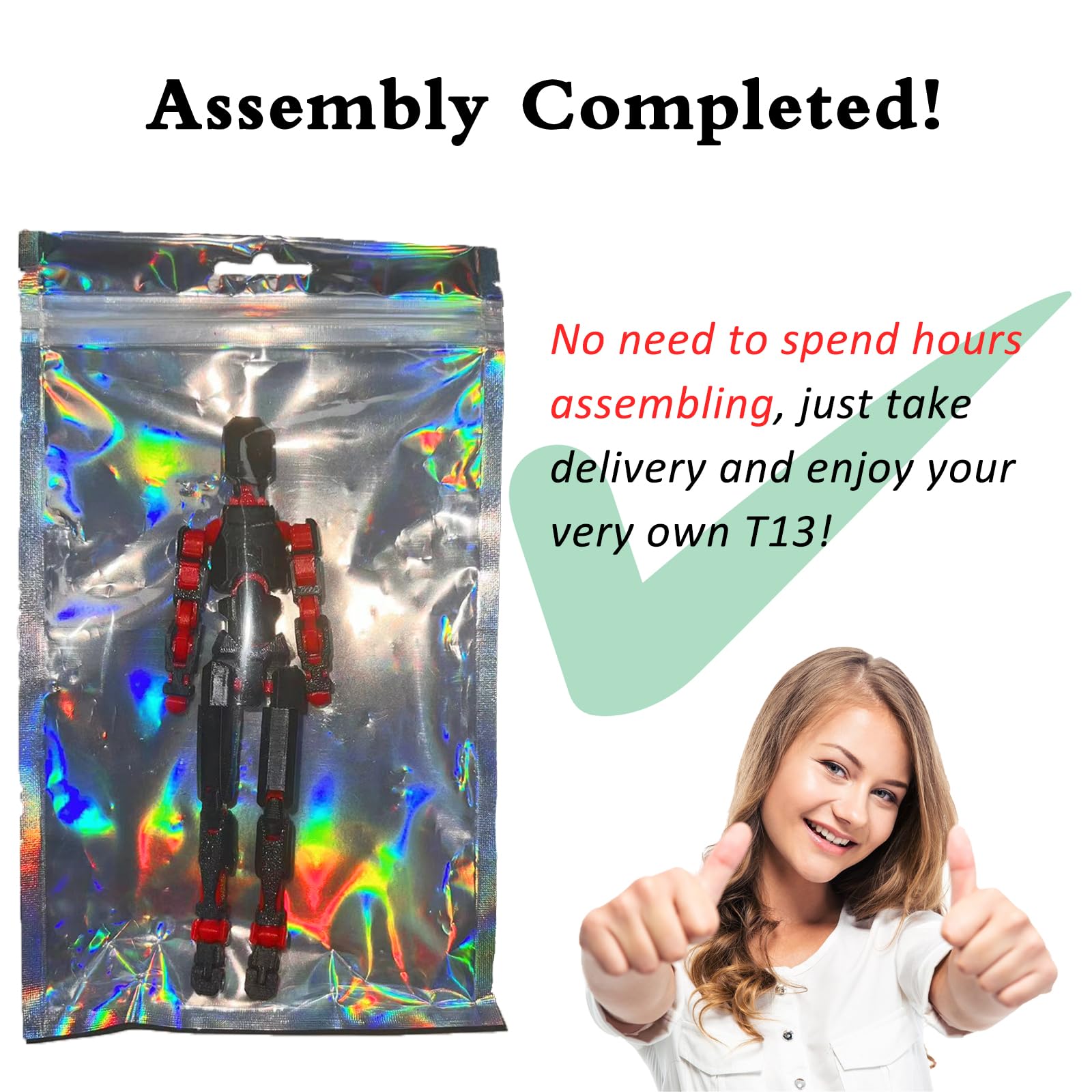 T13 Fully Articulated Action Figure - 3D Printed Multi-Jointed Movable Toy for Collectors (Black Red)