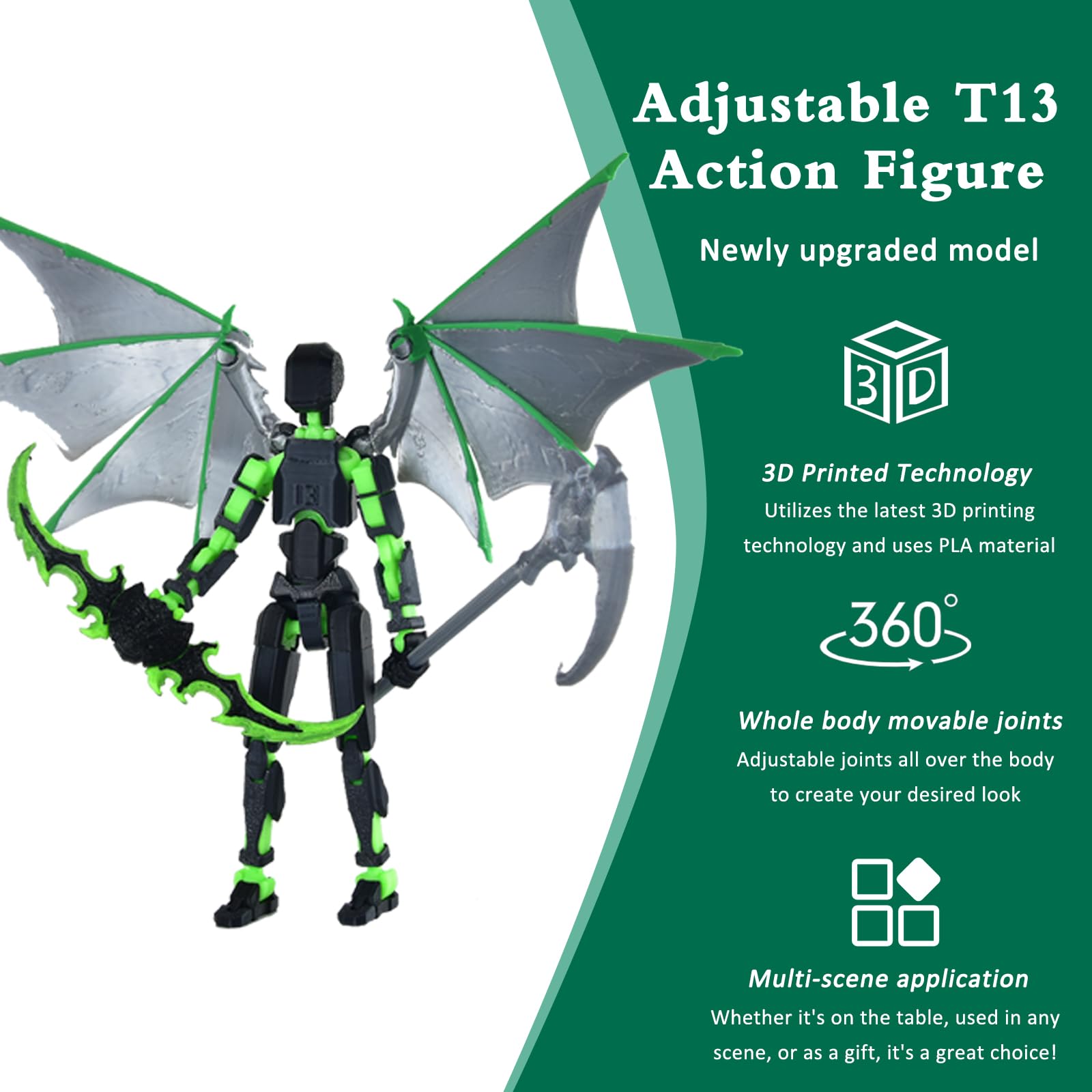 T13 Fully Articulated Action Figure - 3D Printed Multi-Jointed Movable Toy for Collectors (Black Red)