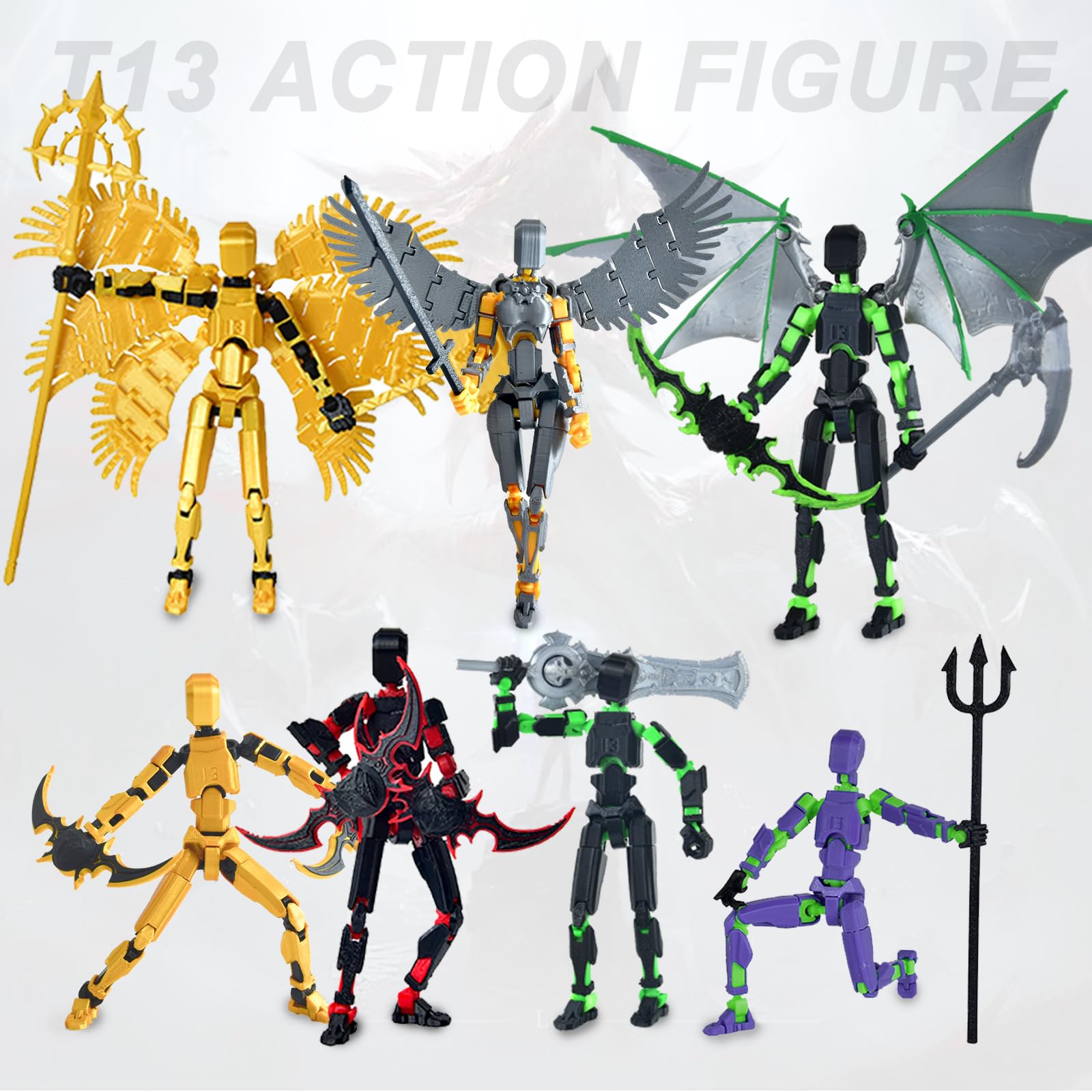 T13 Fully Articulated Action Figure - 3D Printed Multi-Jointed Movable Toy for Collectors (Black Red)