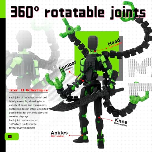 T13 Fully Jointed Action Figure – 5.5 Inch, Already Assembled, Black Green with Custom Accessories