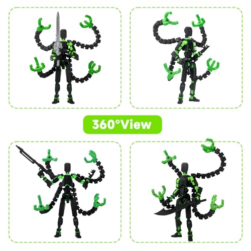 T13 Fully Jointed Action Figure – 5.5 Inch, Already Assembled, Black Green with Custom Accessories