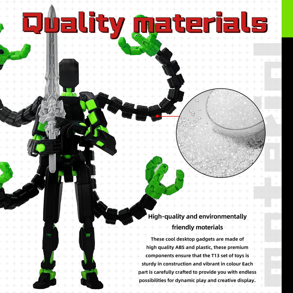 T13 Fully Jointed Action Figure – 5.5 Inch, Already Assembled, Black Green with Custom Accessories