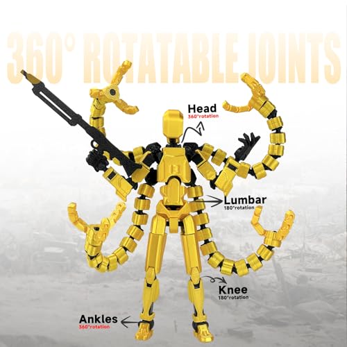 T13 Pre-Assembled Multi-Jointed Action Figure with Interchangeable Hands and Weapons – Yellow 5.5 Inch by PkghoKids