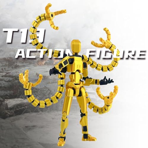 T13 Pre-Assembled Multi-Jointed Action Figure with Interchangeable Hands and Weapons – Yellow 5.5 Inch by PkghoKids