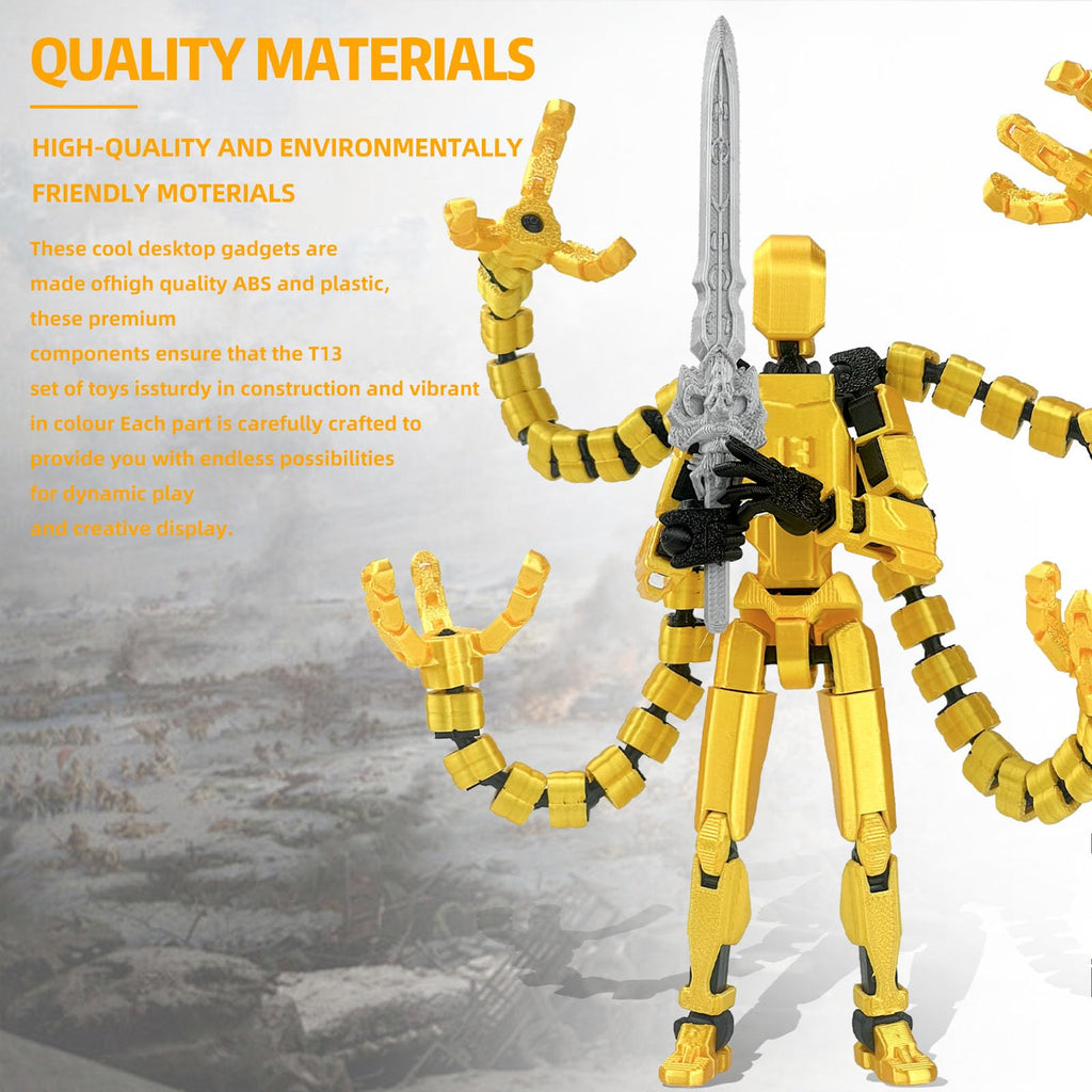 T13 Pre-Assembled Multi-Jointed Action Figure with Interchangeable Hands and Weapons – Yellow 5.5 Inch by PkghoKids