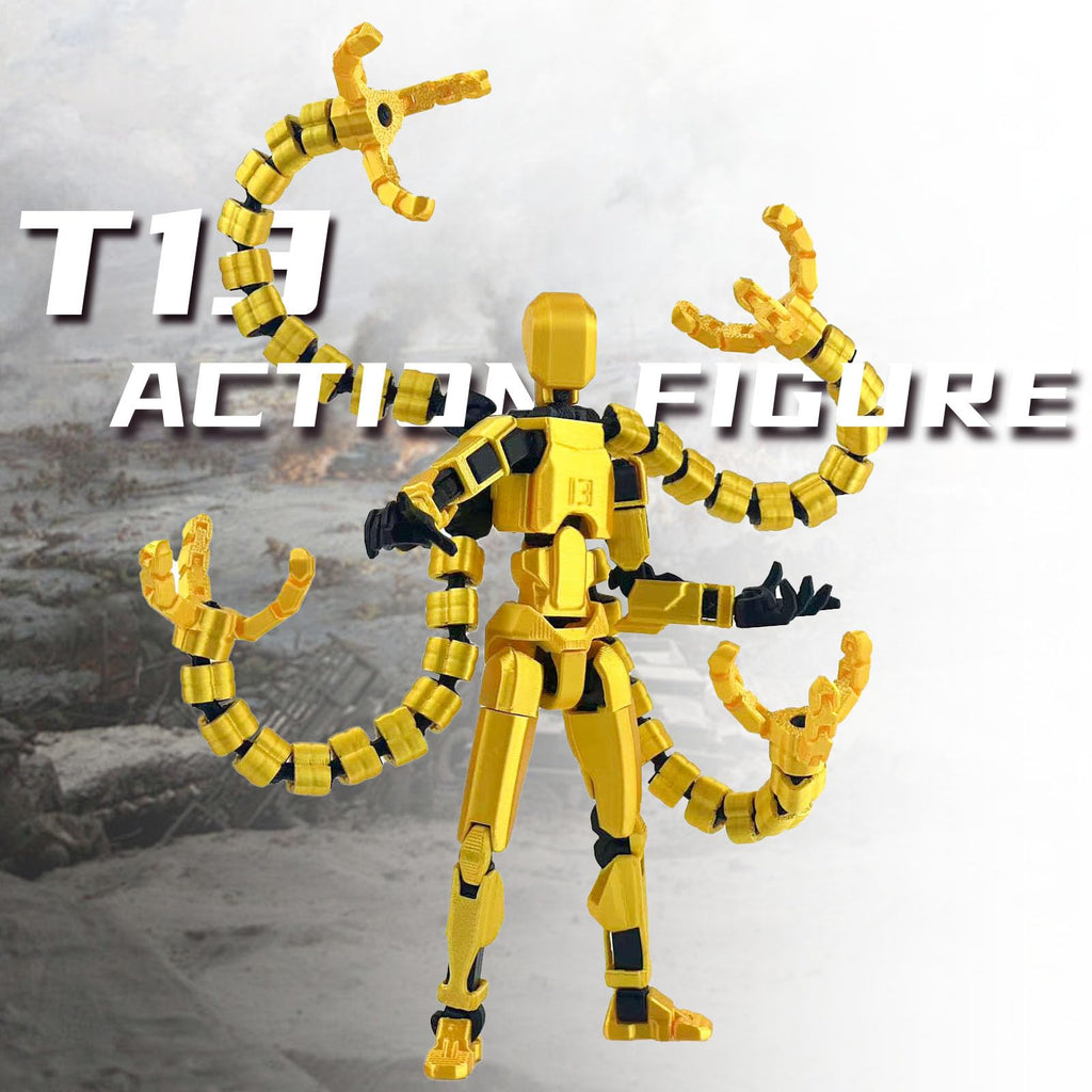 T13 Pre-Assembled Multi-Jointed Action Figure with Interchangeable Hands and Weapons – Yellow 5.5 Inch by PkghoKids