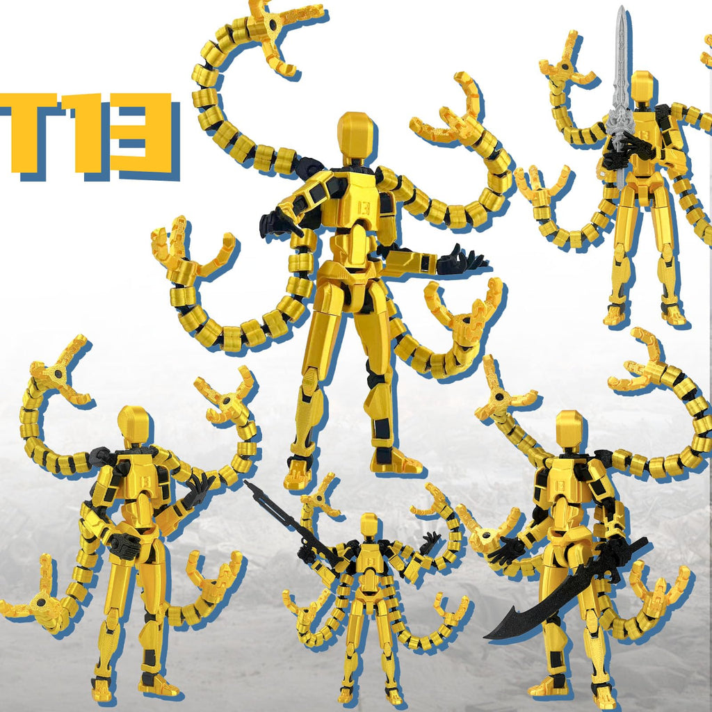 T13 Pre-Assembled Multi-Jointed Action Figure with Interchangeable Hands and Weapons – Yellow 5.5 Inch by PkghoKids